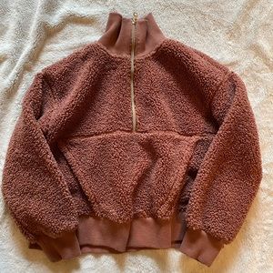 Mauve/Pink Quarter-Zip Sherpa Jacket